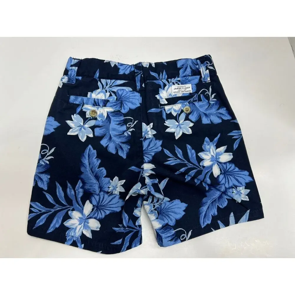 Janie and Jack Boy’s Blue Hawaiian Cotton Shorts Adjustable Waist Size 4